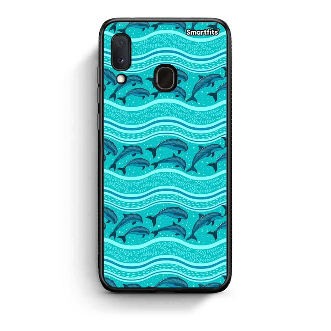 Samsung Galaxy A30 Swimming Dolphins θήκη από τη Smartfits με σχέδιο στο πίσω μέρος και μαύρο περίβλημα | Smartphone case with colorful back and black bezels by Smartfits