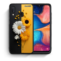 Thumbnail for Θήκη Samsung A20e Yellow Daisies από τη Smartfits με σχέδιο στο πίσω μέρος και μαύρο περίβλημα | Samsung A20e Yellow Daisies case with colorful back and black bezels