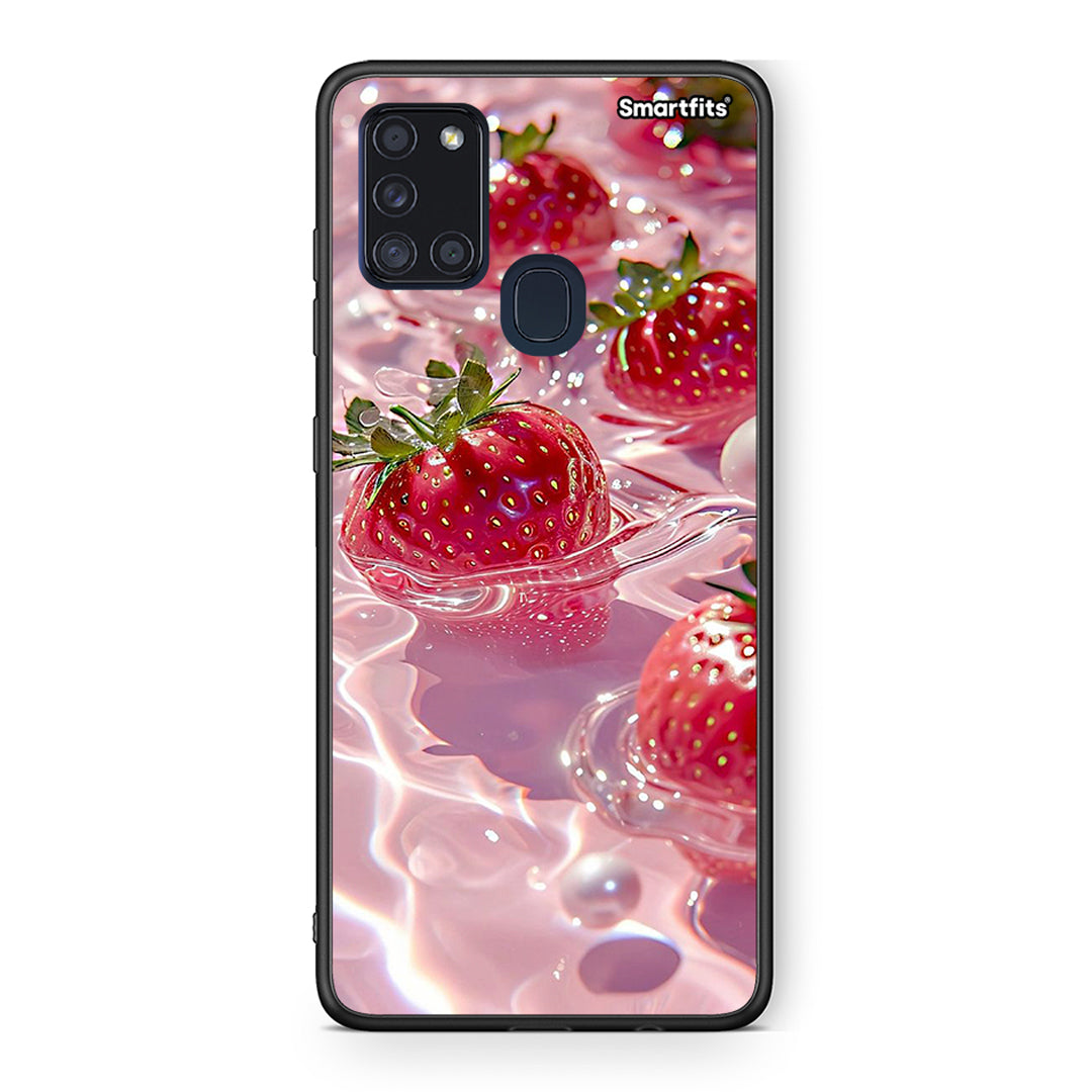 Samsung A21s Juicy Strawberries θήκη από τη Smartfits με σχέδιο στο πίσω μέρος και μαύρο περίβλημα | Smartphone case with colorful back and black bezels by Smartfits