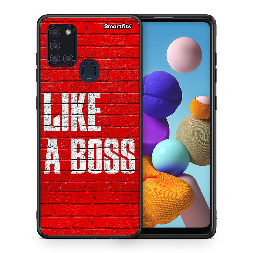 Θήκη Samsung A21s Like A Boss από τη Smartfits με σχέδιο στο πίσω μέρος και μαύρο περίβλημα | Samsung A21s Like A Boss case with colorful back and black bezels