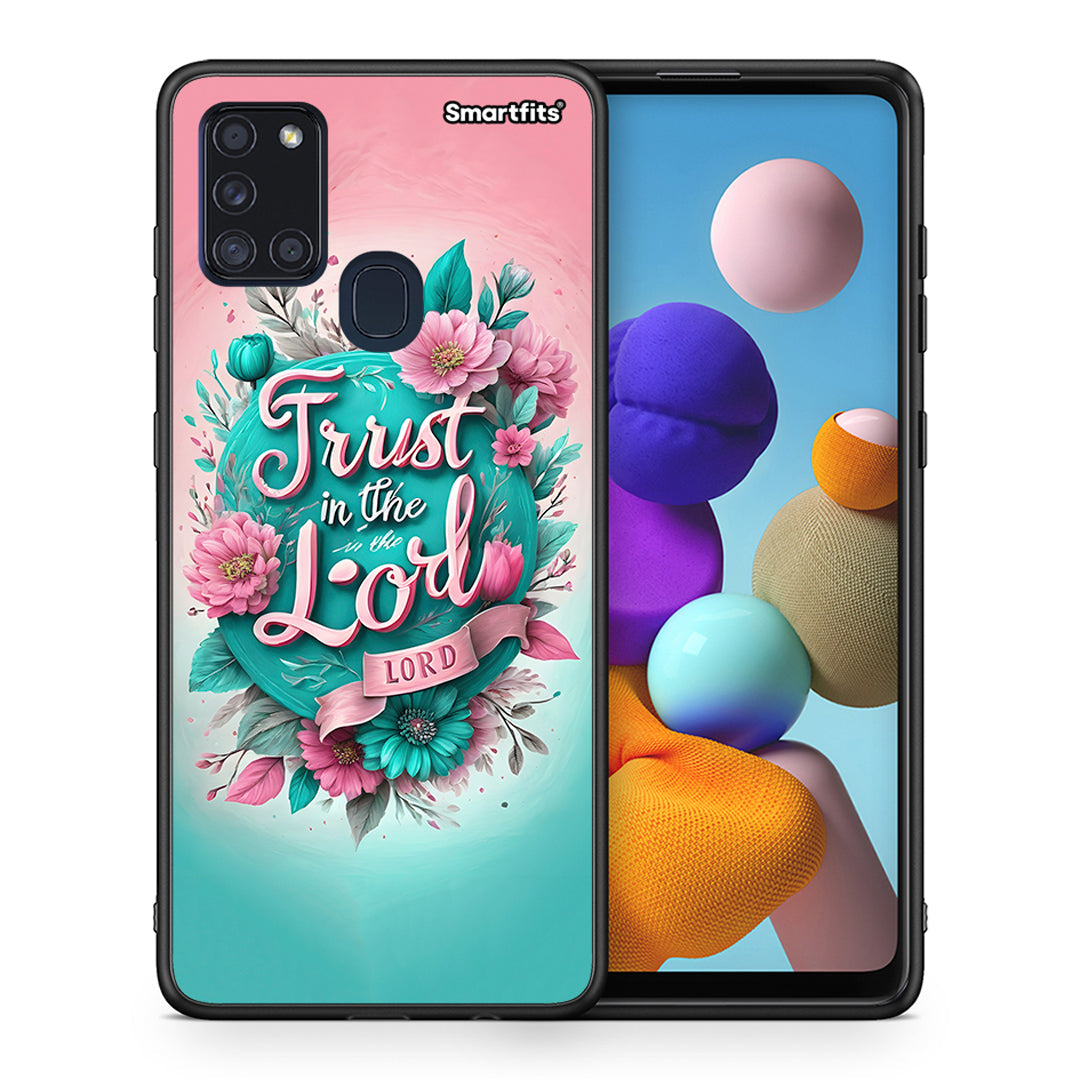 Θήκη Samsung A21s Lord Trust από τη Smartfits με σχέδιο στο πίσω μέρος και μαύρο περίβλημα | Samsung A21s Lord Trust case with colorful back and black bezels