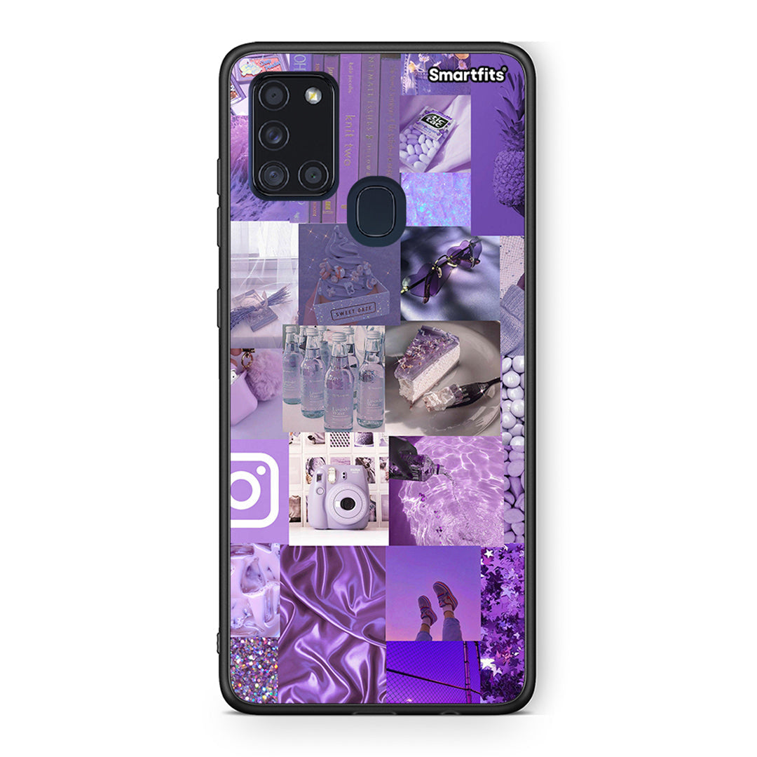 Samsung A21s Purple Aesthetic Collage θήκη από τη Smartfits με σχέδιο στο πίσω μέρος και μαύρο περίβλημα | Smartphone case with colorful back and black bezels by Smartfits