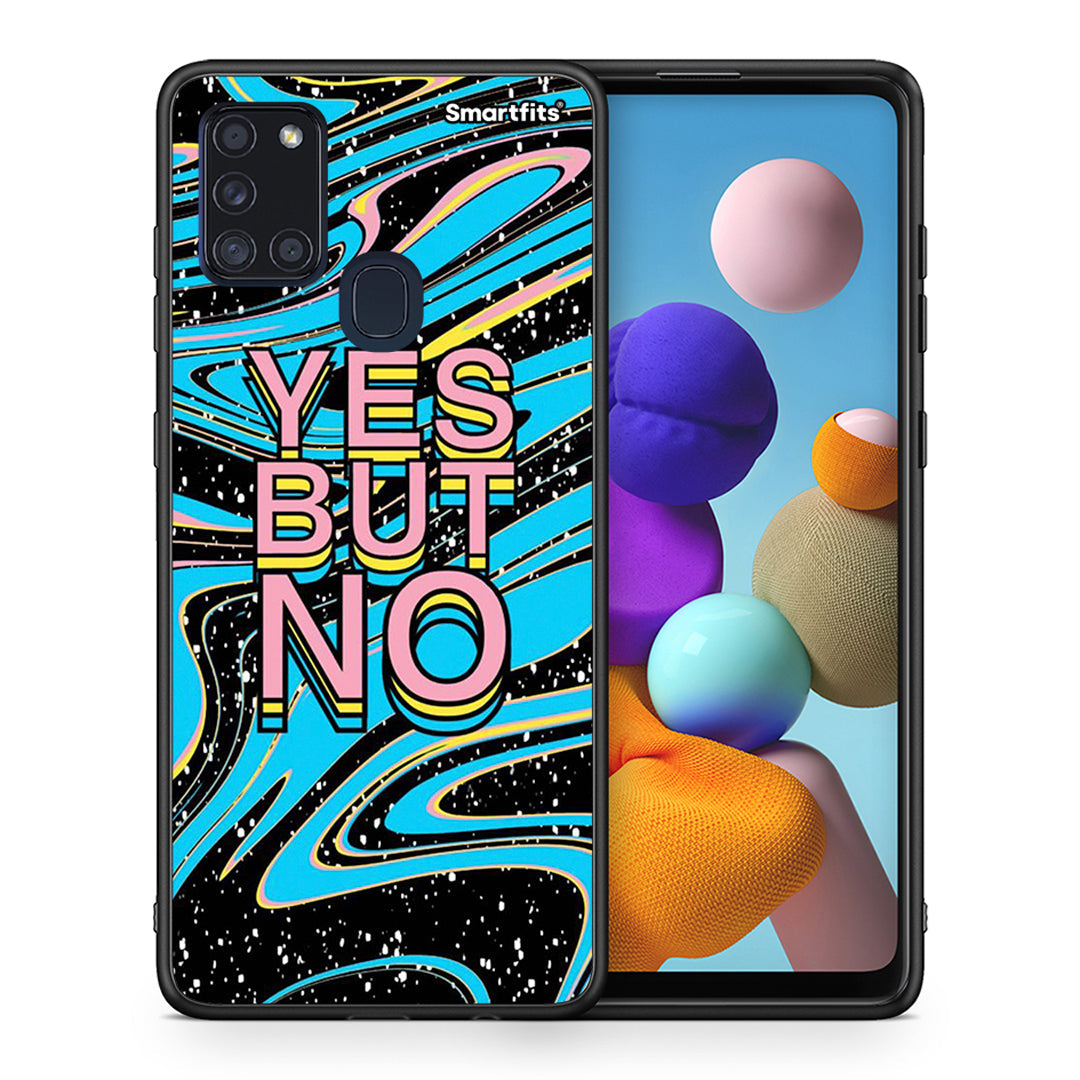 Θήκη Samsung A21s Yes But No από τη Smartfits με σχέδιο στο πίσω μέρος και μαύρο περίβλημα | Samsung A21s Yes But No case with colorful back and black bezels