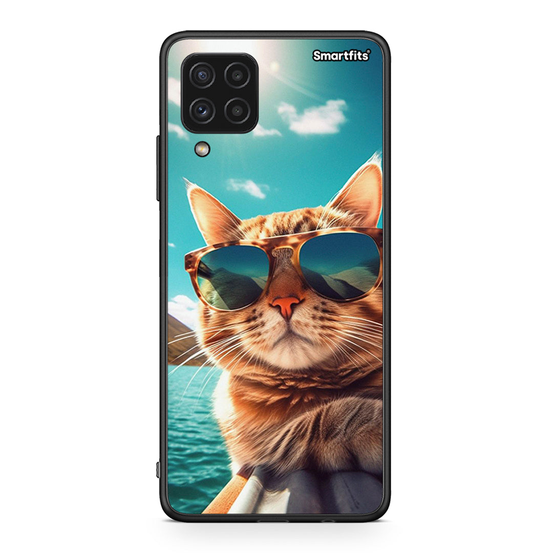 Samsung A22 4G Summer Cat θήκη από τη Smartfits με σχέδιο στο πίσω μέρος και μαύρο περίβλημα | Smartphone case with colorful back and black bezels by Smartfits