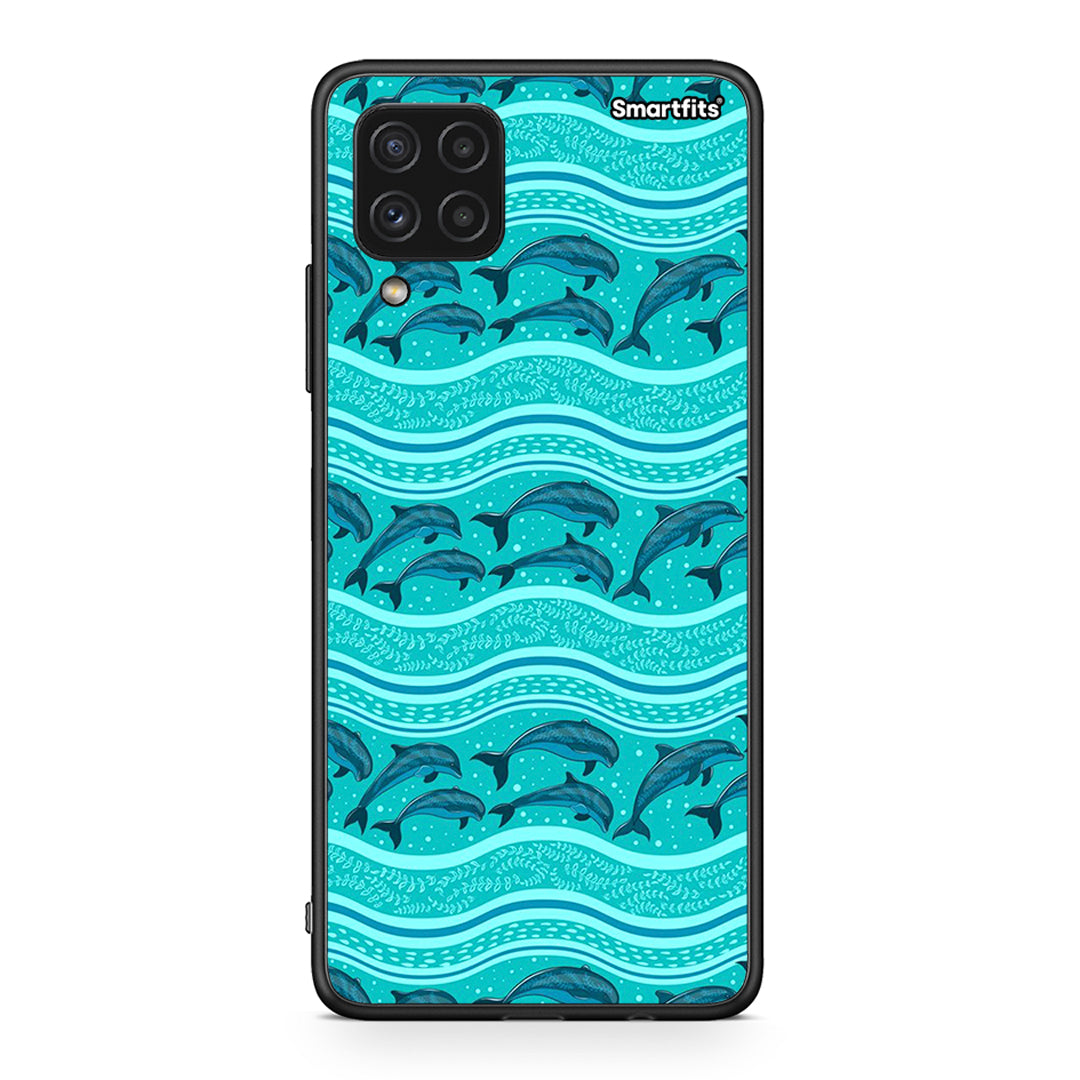Samsung A22 4G Swimming Dolphins θήκη από τη Smartfits με σχέδιο στο πίσω μέρος και μαύρο περίβλημα | Smartphone case with colorful back and black bezels by Smartfits