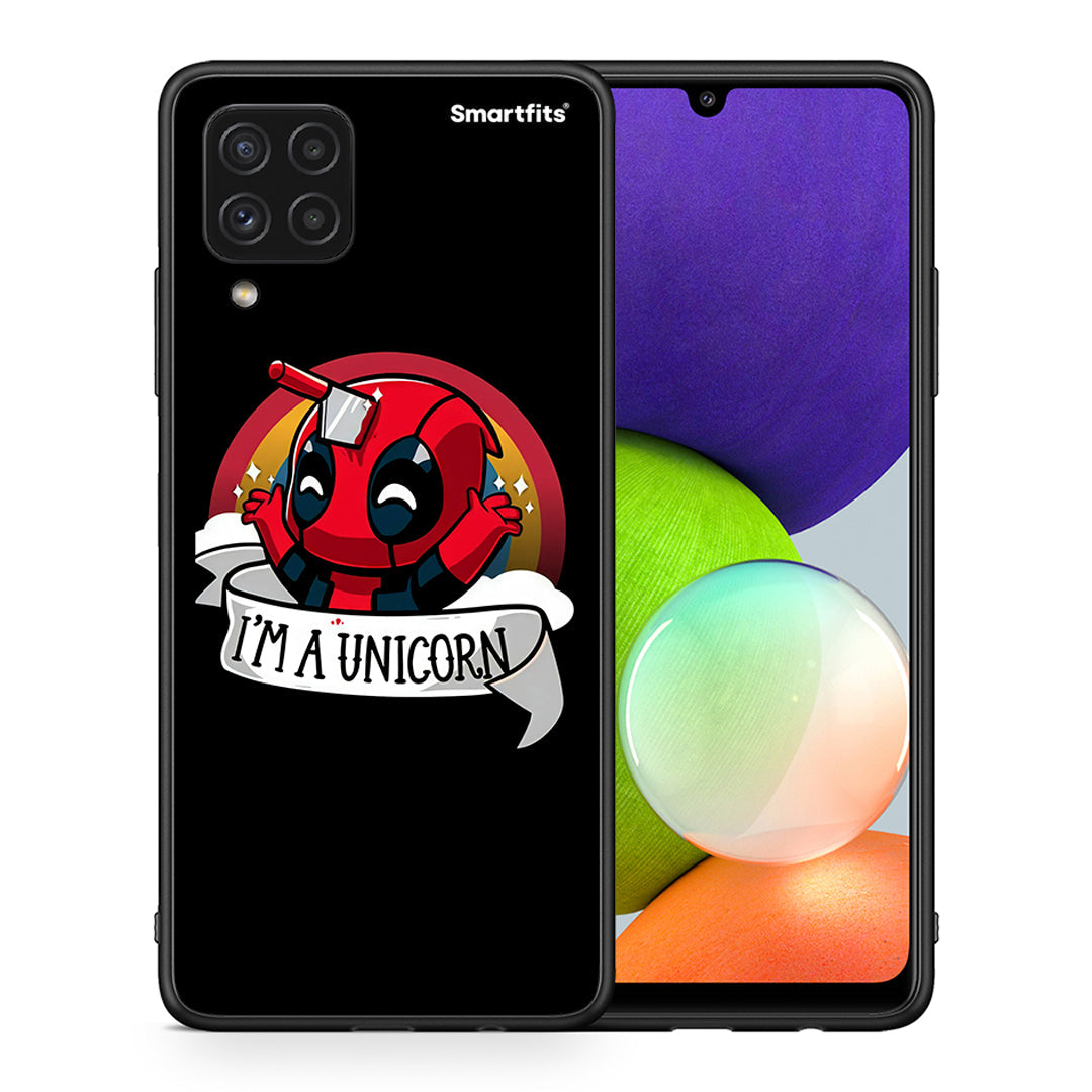 Θήκη Samsung A22 4G Unicorn Deadpool από τη Smartfits με σχέδιο στο πίσω μέρος και μαύρο περίβλημα | Samsung A22 4G Unicorn Deadpool case with colorful back and black bezels