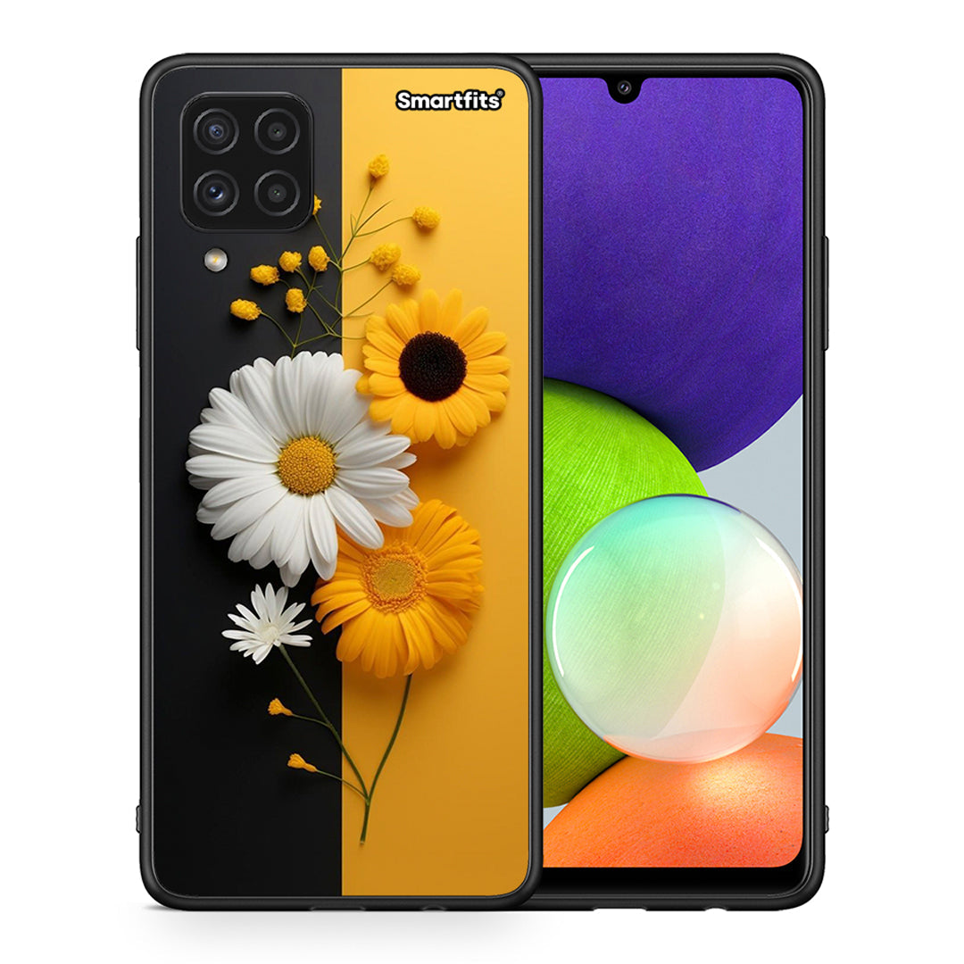 Θήκη Samsung A22 4G Yellow Daisies από τη Smartfits με σχέδιο στο πίσω μέρος και μαύρο περίβλημα | Samsung A22 4G Yellow Daisies case with colorful back and black bezels