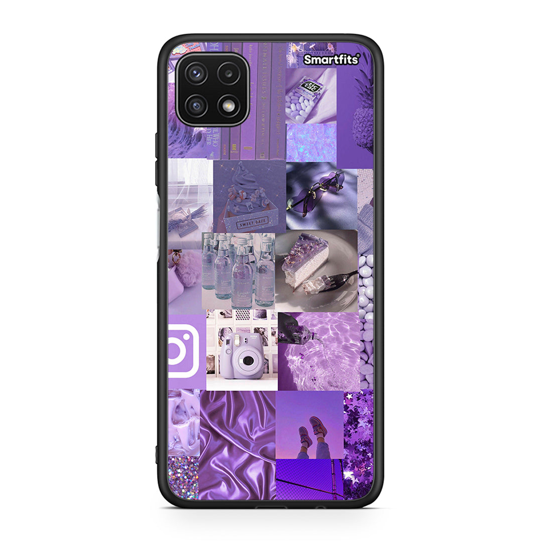 Samsung A22 5G Purple Aesthetic Collage θήκη από τη Smartfits με σχέδιο στο πίσω μέρος και μαύρο περίβλημα | Smartphone case with colorful back and black bezels by Smartfits