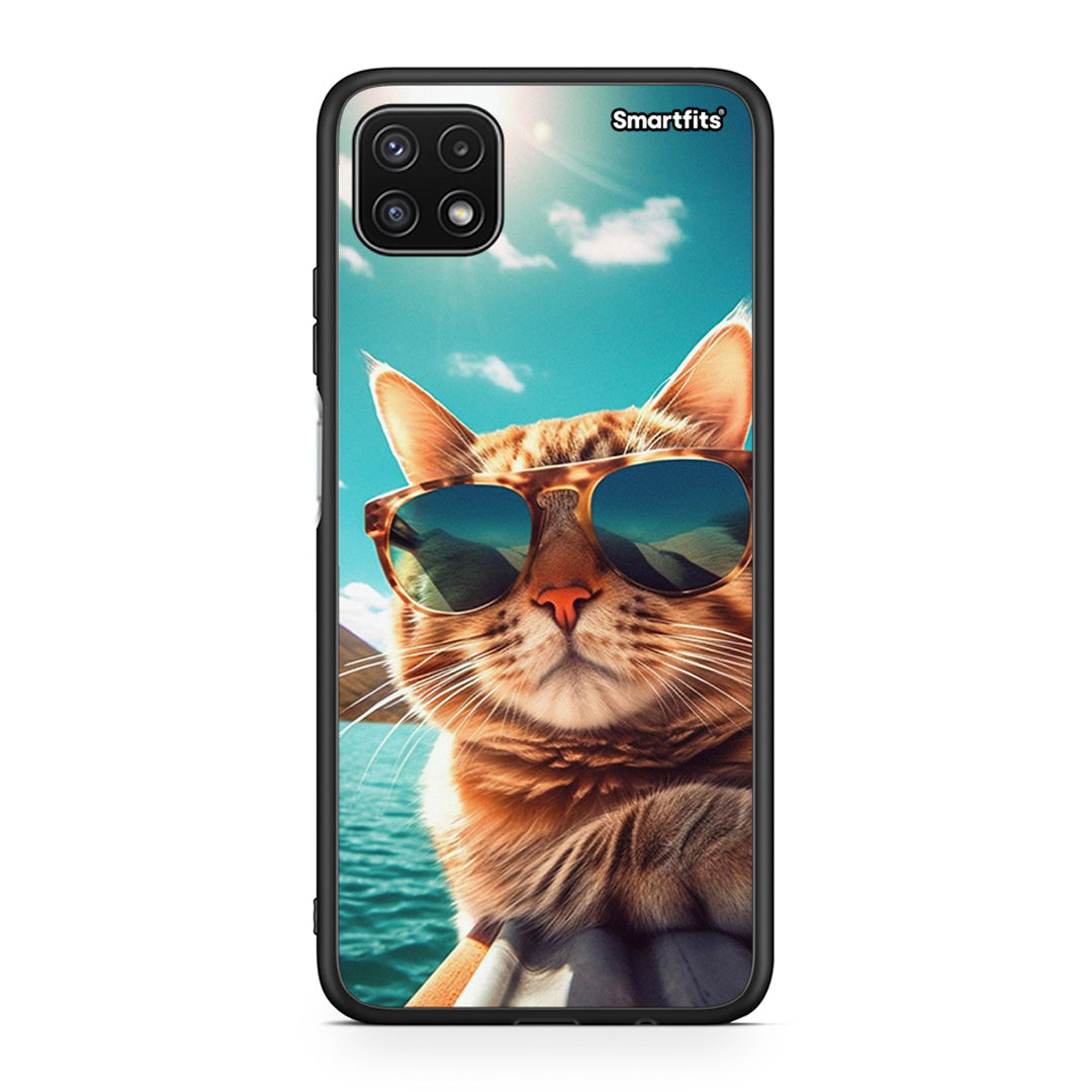 Samsung A22 5G Summer Cat θήκη από τη Smartfits με σχέδιο στο πίσω μέρος και μαύρο περίβλημα | Smartphone case with colorful back and black bezels by Smartfits