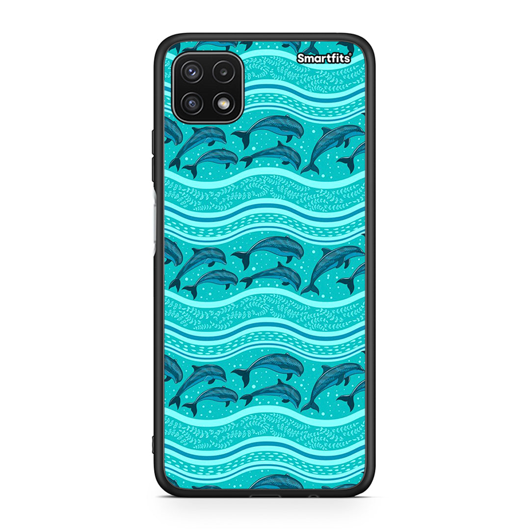 Samsung A22 5G Swimming Dolphins θήκη από τη Smartfits με σχέδιο στο πίσω μέρος και μαύρο περίβλημα | Smartphone case with colorful back and black bezels by Smartfits