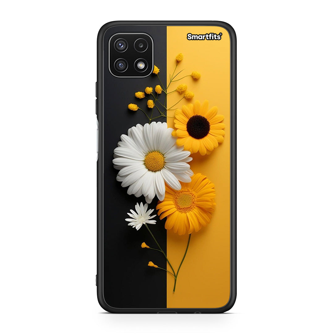 Samsung A22 5G Yellow Daisies θήκη από τη Smartfits με σχέδιο στο πίσω μέρος και μαύρο περίβλημα | Smartphone case with colorful back and black bezels by Smartfits