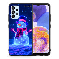 Thumbnail for Θήκη Samsung A23 Christmas Neon Snowman από τη Smartfits με σχέδιο στο πίσω μέρος και μαύρο περίβλημα | Samsung A23 Christmas Neon Snowman case with colorful back and black bezels