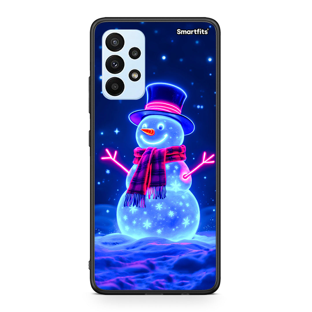 Samsung A23 Christmas Neon Snowman θήκη από τη Smartfits με σχέδιο στο πίσω μέρος και μαύρο περίβλημα | Smartphone case with colorful back and black bezels by Smartfits