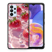 Thumbnail for Θήκη Samsung A23 Juicy Strawberries από τη Smartfits με σχέδιο στο πίσω μέρος και μαύρο περίβλημα | Samsung A23 Juicy Strawberries case with colorful back and black bezels