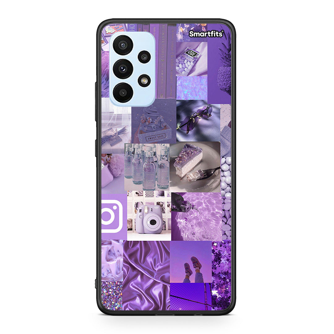 Samsung A23 Purple Aesthetic Collage θήκη από τη Smartfits με σχέδιο στο πίσω μέρος και μαύρο περίβλημα | Smartphone case with colorful back and black bezels by Smartfits