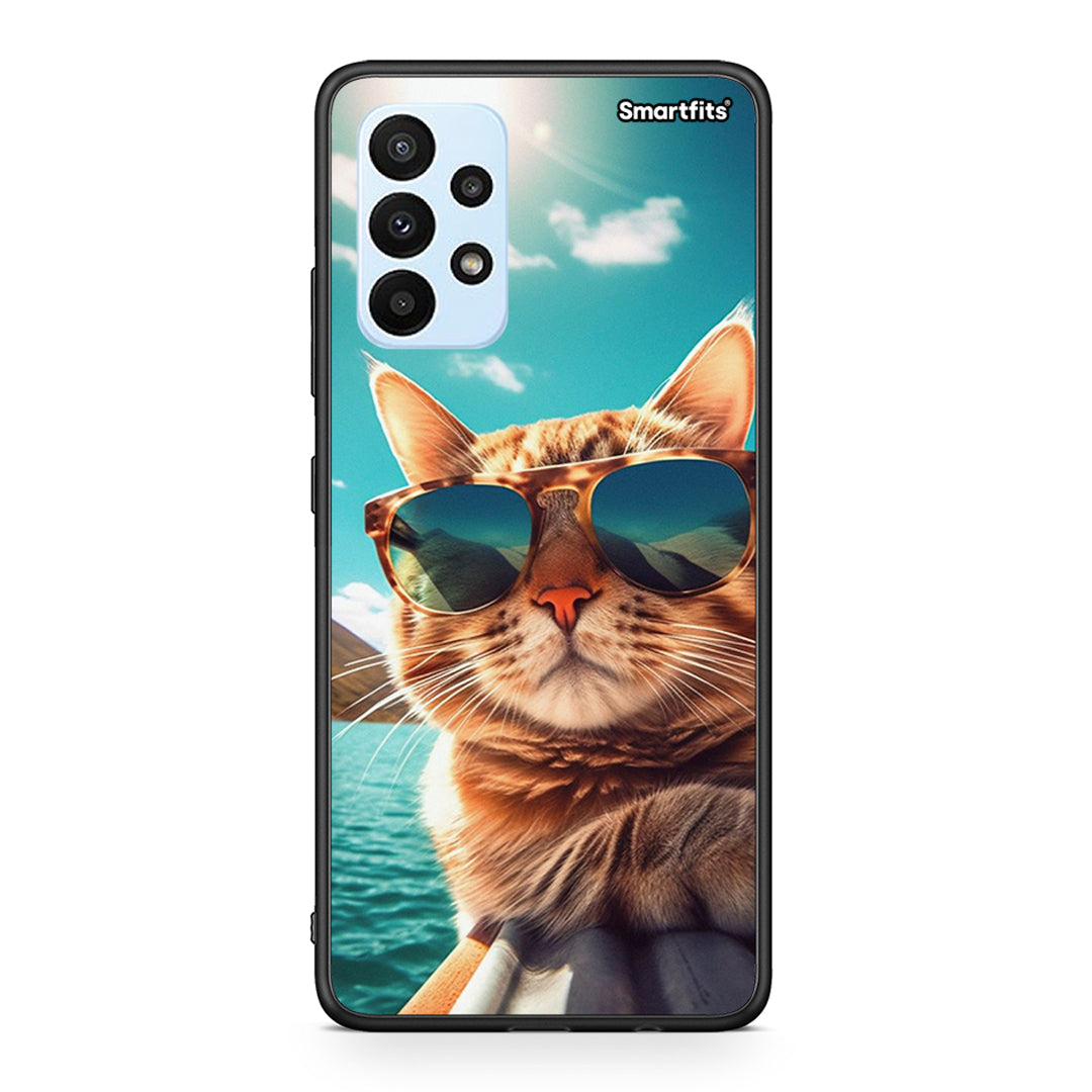 Samsung A23 Summer Cat θήκη από τη Smartfits με σχέδιο στο πίσω μέρος και μαύρο περίβλημα | Smartphone case with colorful back and black bezels by Smartfits