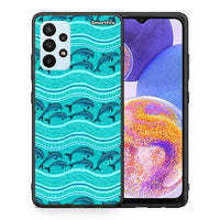 Thumbnail for Θήκη Samsung A23 Swimming Dolphins από τη Smartfits με σχέδιο στο πίσω μέρος και μαύρο περίβλημα | Samsung A23 Swimming Dolphins case with colorful back and black bezels