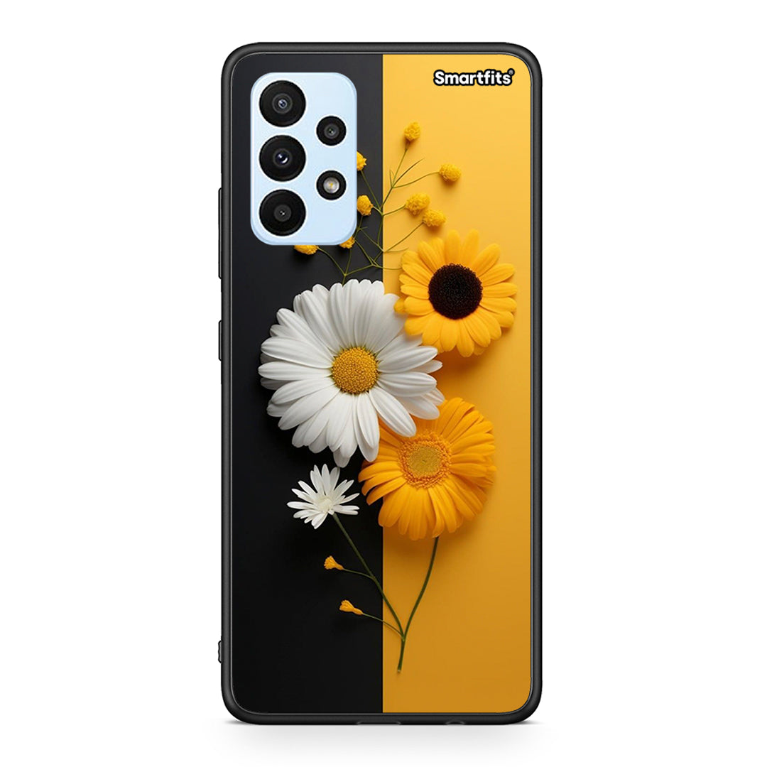 Samsung A23 Yellow Daisies θήκη από τη Smartfits με σχέδιο στο πίσω μέρος και μαύρο περίβλημα | Smartphone case with colorful back and black bezels by Smartfits