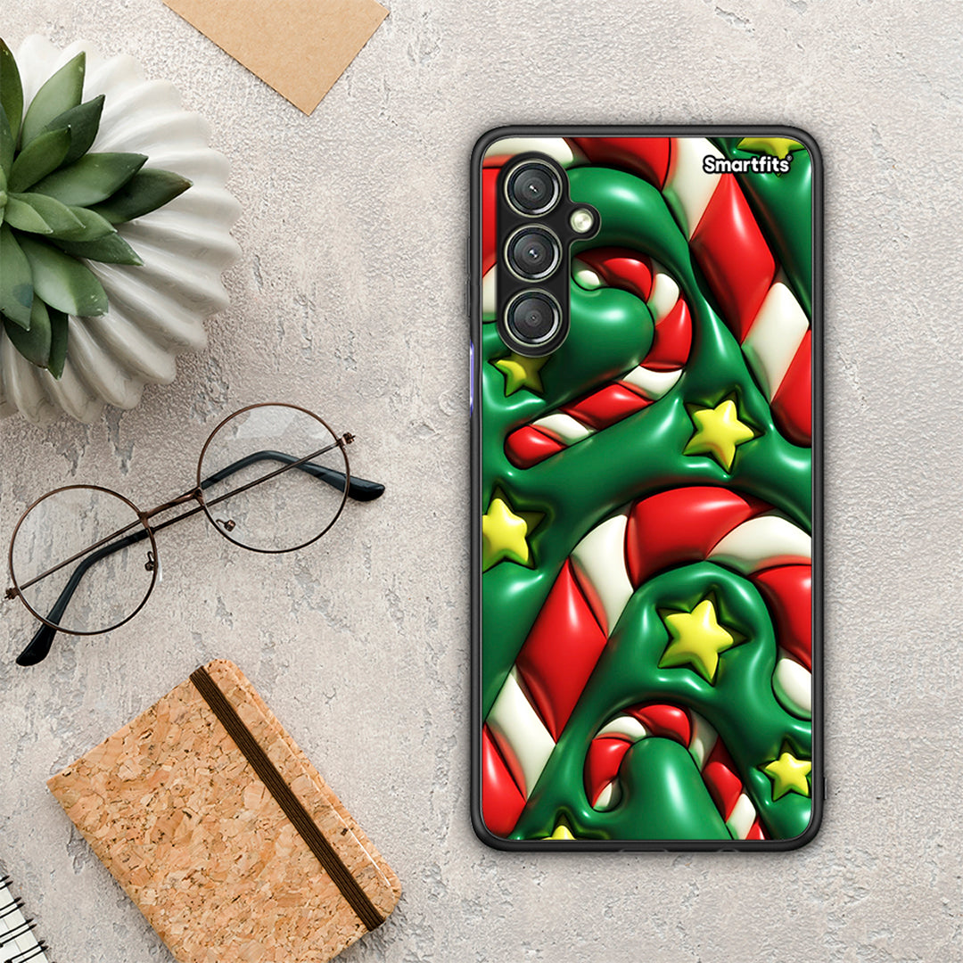 Θήκη Samsung Galaxy A24 4G Christmas Bubbles από τη Smartfits με σχέδιο στο πίσω μέρος και μαύρο περίβλημα | Samsung Galaxy A24 4G Christmas Bubbles Case with Colorful Back and Black Bezels