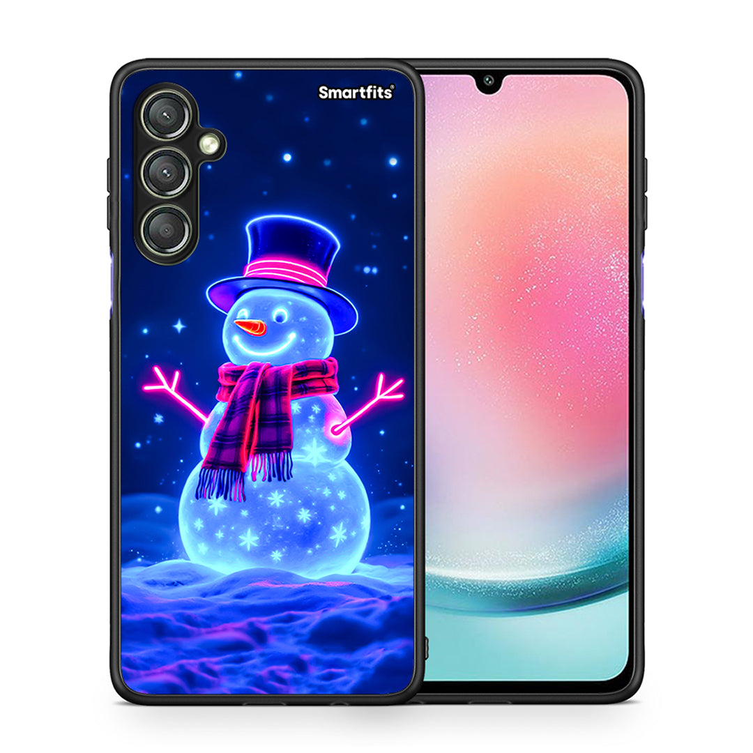 Θήκη Samsung Galaxy A24 4G Christmas Neon Snowman από τη Smartfits με σχέδιο στο πίσω μέρος και μαύρο περίβλημα | Samsung Galaxy A24 4G Christmas Neon Snowman Case with Colorful Back and Black Bezels