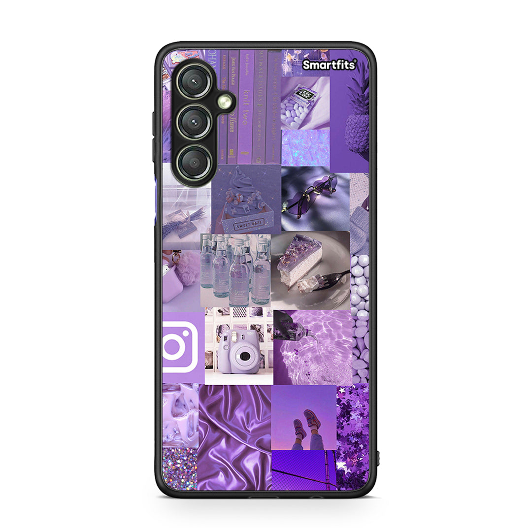 Θήκη Samsung Galaxy A24 4G Purple Aesthetic Collage από τη Smartfits με σχέδιο στο πίσω μέρος και μαύρο περίβλημα | Samsung Galaxy A24 4G Purple Aesthetic Collage Case with Colorful Back and Black Bezels