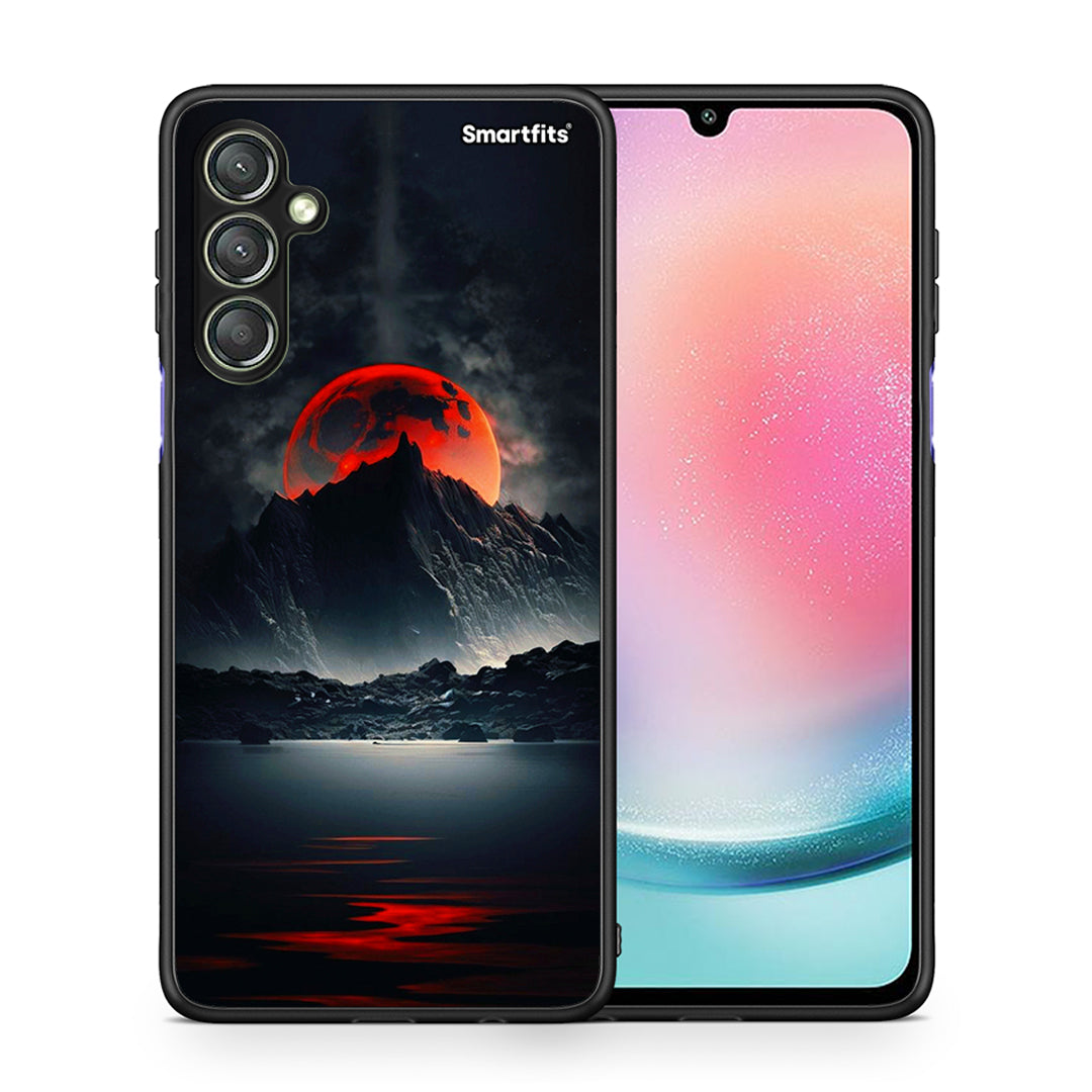 Θήκη Samsung Galaxy A24 4G Red Full Moon από τη Smartfits με σχέδιο στο πίσω μέρος και μαύρο περίβλημα | Samsung Galaxy A24 4G Red Full Moon Case with Colorful Back and Black Bezels