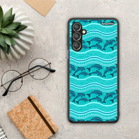 Thumbnail for Θήκη Samsung Galaxy A24 4G Swimming Dolphins από τη Smartfits με σχέδιο στο πίσω μέρος και μαύρο περίβλημα | Samsung Galaxy A24 4G Swimming Dolphins Case with Colorful Back and Black Bezels