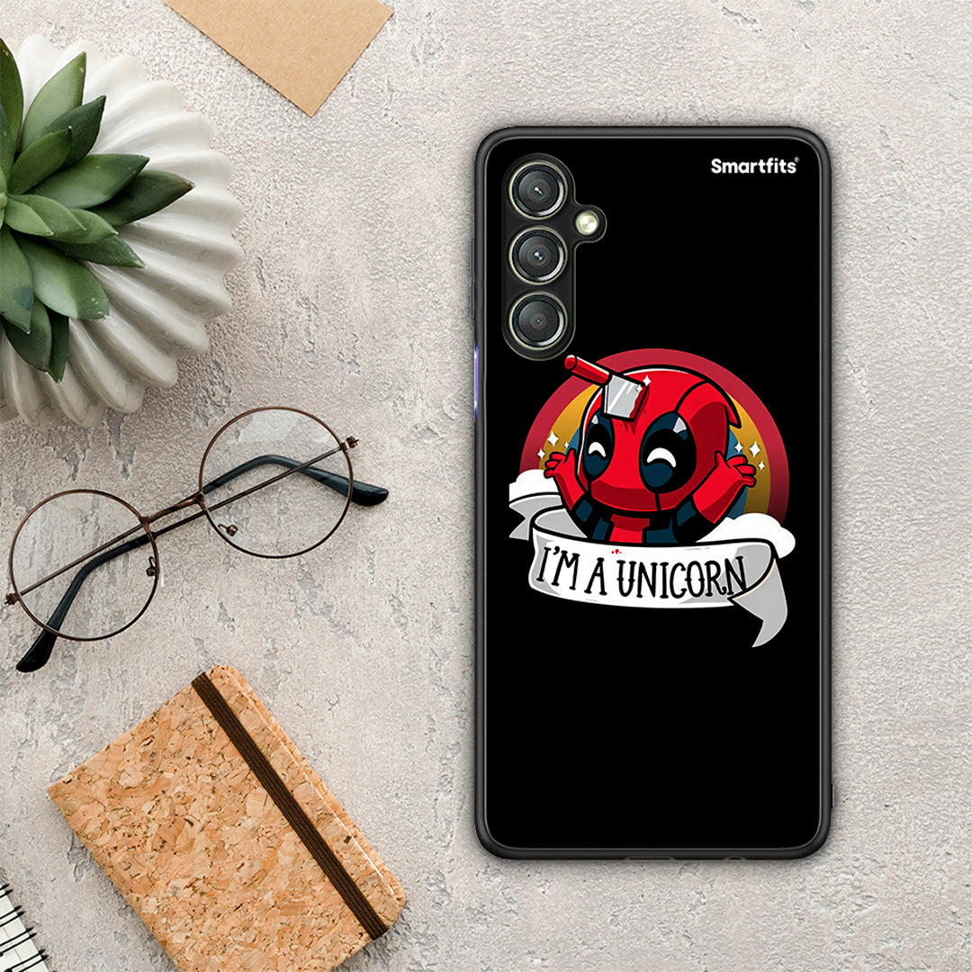 Θήκη Samsung Galaxy A24 4G Unicorn Deadpool από τη Smartfits με σχέδιο στο πίσω μέρος και μαύρο περίβλημα | Samsung Galaxy A24 4G Unicorn Deadpool Case with Colorful Back and Black Bezels