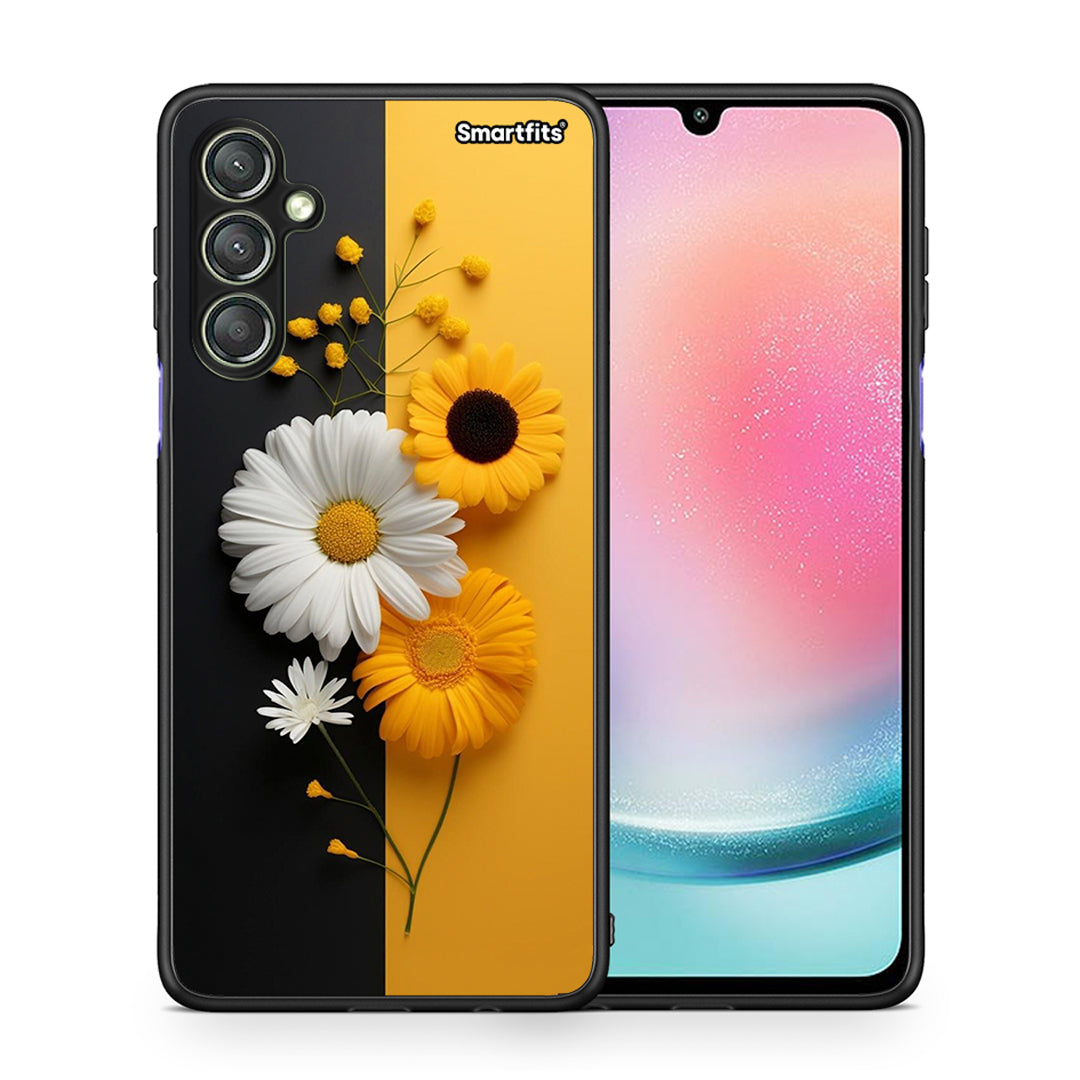 Θήκη Samsung Galaxy A24 4G Yellow Daisies από τη Smartfits με σχέδιο στο πίσω μέρος και μαύρο περίβλημα | Samsung Galaxy A24 4G Yellow Daisies Case with Colorful Back and Black Bezels