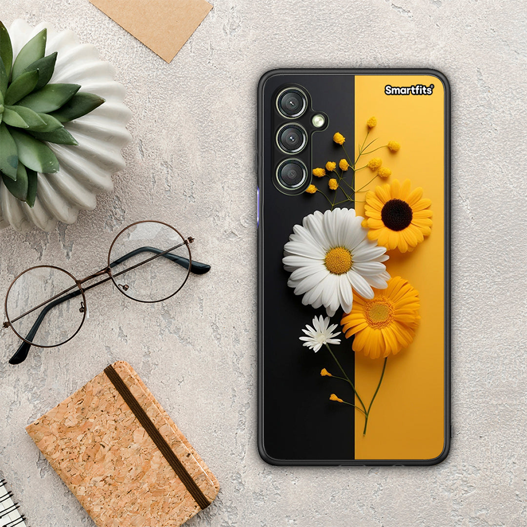 Θήκη Samsung Galaxy A24 4G Yellow Daisies από τη Smartfits με σχέδιο στο πίσω μέρος και μαύρο περίβλημα | Samsung Galaxy A24 4G Yellow Daisies Case with Colorful Back and Black Bezels