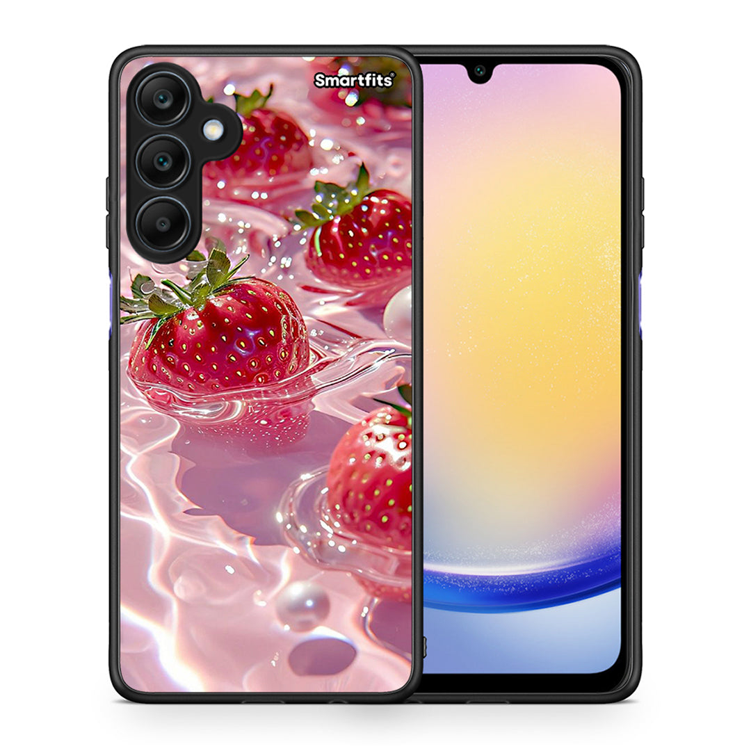 Θήκη Samsung Galaxy A25 5G Juicy Strawberries από τη Smartfits με σχέδιο στο πίσω μέρος και μαύρο περίβλημα | Samsung Galaxy A25 5G Juicy Strawberries case with colorful back and black bezels