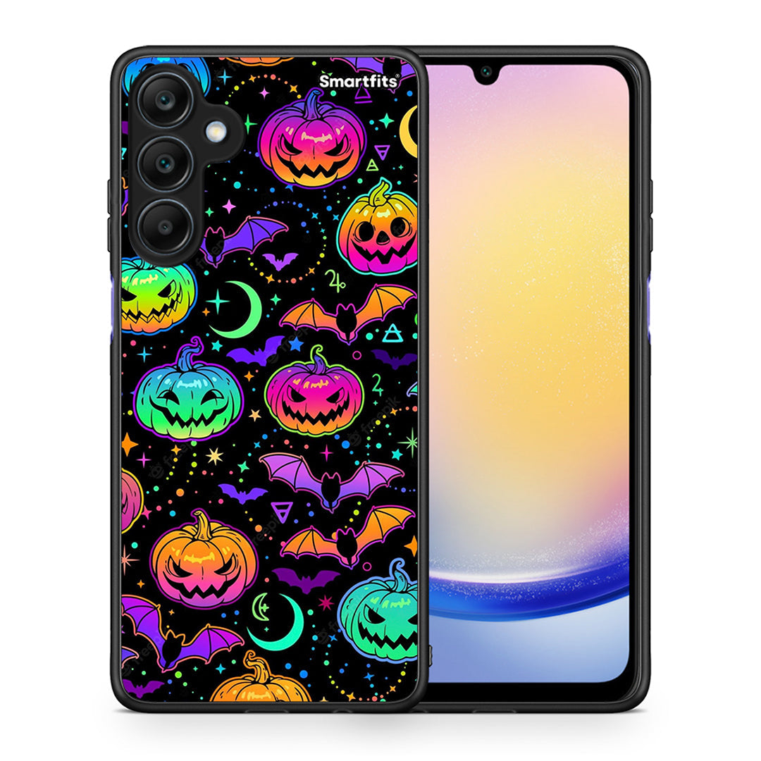 Θήκη Samsung Galaxy A25 5G Neon Halloween από τη Smartfits με σχέδιο στο πίσω μέρος και μαύρο περίβλημα | Samsung Galaxy A25 5G Neon Halloween case with colorful back and black bezels