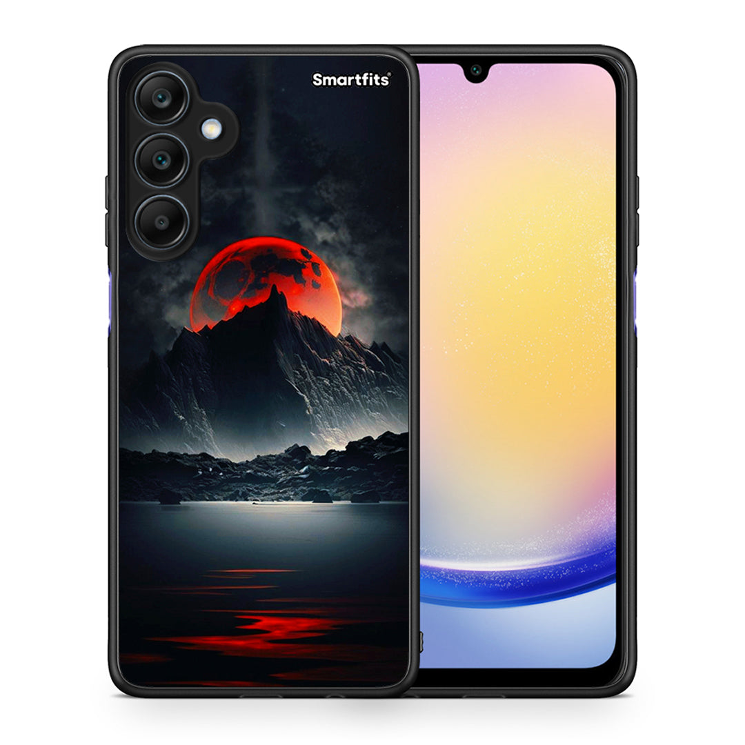 Θήκη Samsung Galaxy A25 5G Red Full Moon από τη Smartfits με σχέδιο στο πίσω μέρος και μαύρο περίβλημα | Samsung Galaxy A25 5G Red Full Moon case with colorful back and black bezels