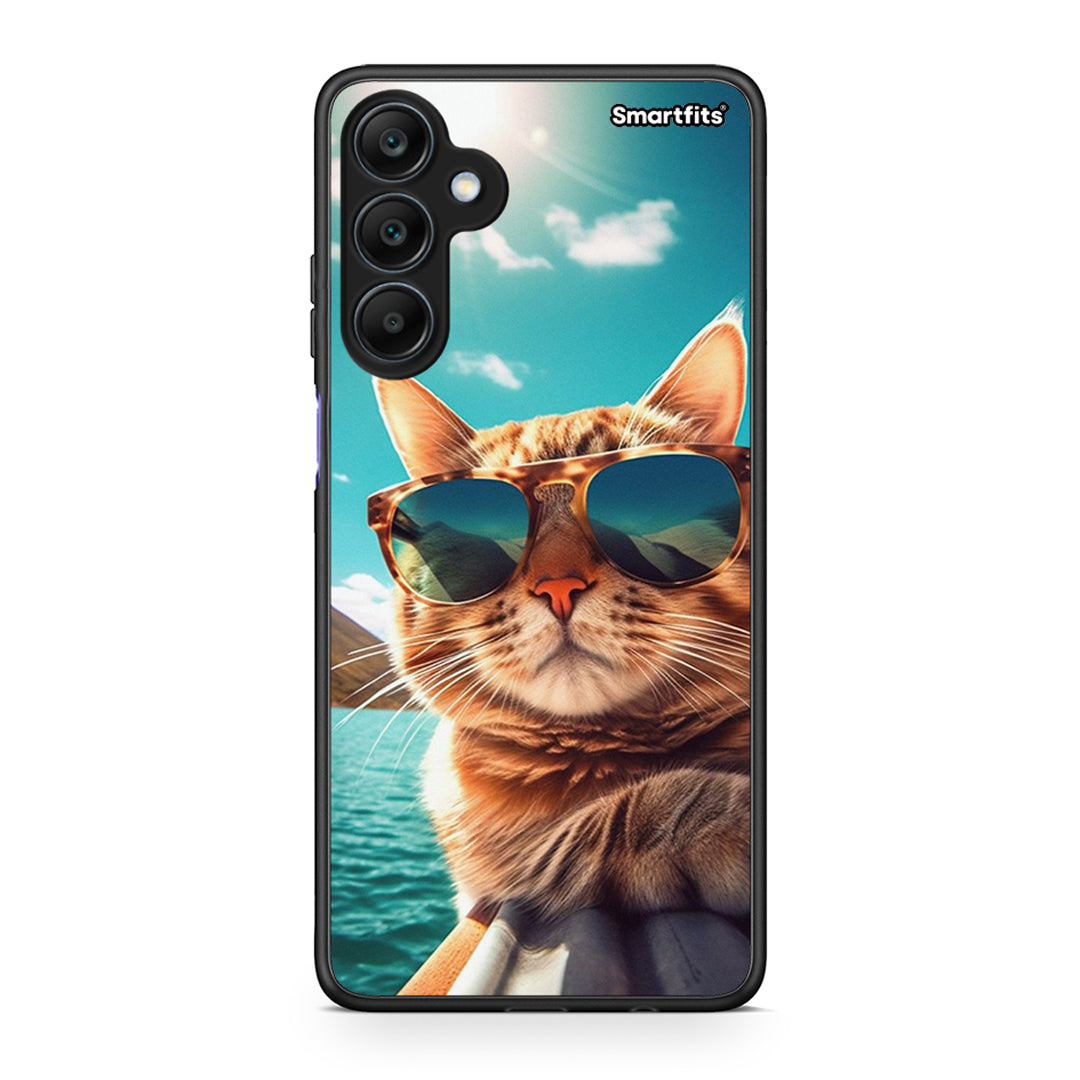 Samsung Galaxy A25 5G Summer Cat θήκη από τη Smartfits με σχέδιο στο πίσω μέρος και μαύρο περίβλημα | Smartphone case with colorful back and black bezels by Smartfits