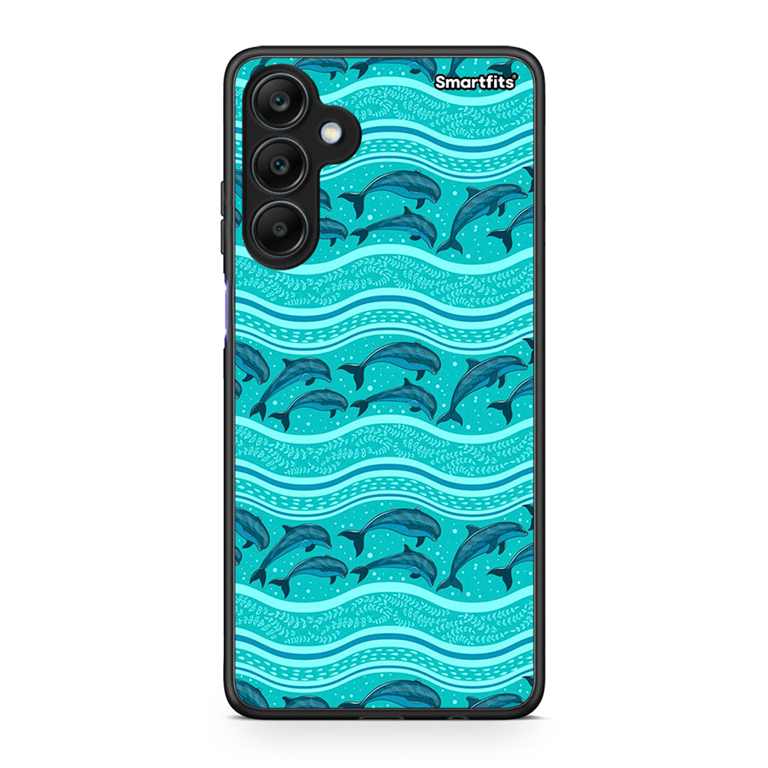 Samsung Galaxy A25 5G Swimming Dolphins θήκη από τη Smartfits με σχέδιο στο πίσω μέρος και μαύρο περίβλημα | Smartphone case with colorful back and black bezels by Smartfits