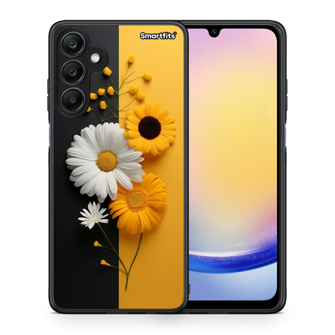 Θήκη Samsung Galaxy A25 5G Yellow Daisies από τη Smartfits με σχέδιο στο πίσω μέρος και μαύρο περίβλημα | Samsung Galaxy A25 5G Yellow Daisies case with colorful back and black bezels