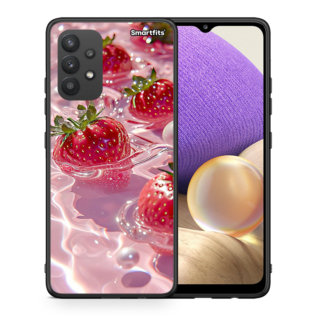 Θήκη Samsung A32 4G Juicy Strawberries από τη Smartfits με σχέδιο στο πίσω μέρος και μαύρο περίβλημα | Samsung A32 4G Juicy Strawberries case with colorful back and black bezels