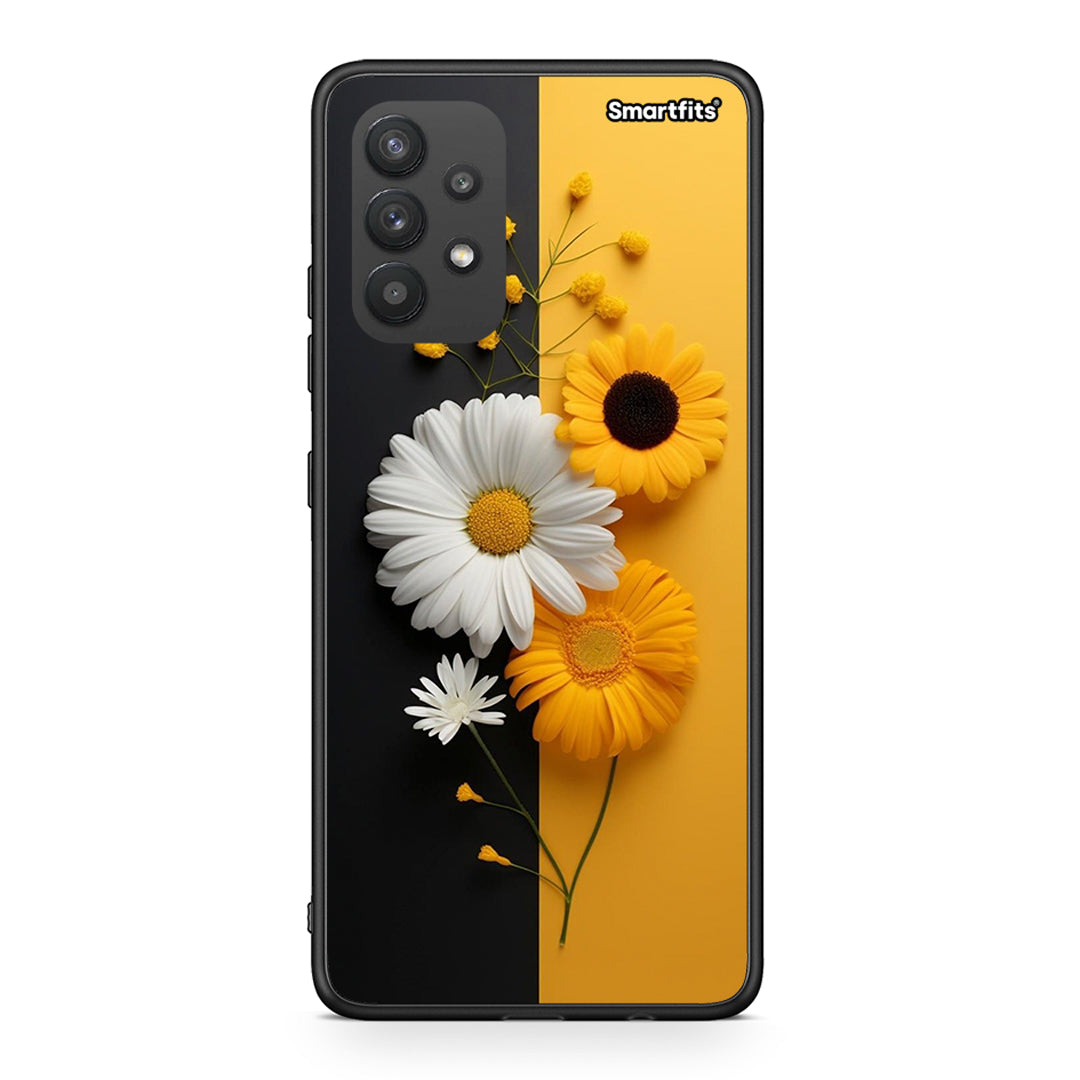 Samsung A32 4G Yellow Daisies θήκη από τη Smartfits με σχέδιο στο πίσω μέρος και μαύρο περίβλημα | Smartphone case with colorful back and black bezels by Smartfits