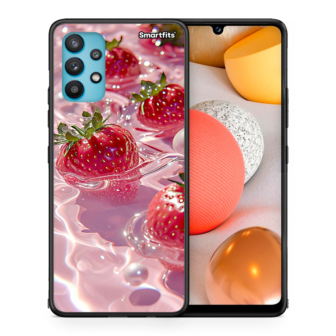 Θήκη Samsung Galaxy A32 5G  Juicy Strawberries από τη Smartfits με σχέδιο στο πίσω μέρος και μαύρο περίβλημα | Samsung Galaxy A32 5G  Juicy Strawberries case with colorful back and black bezels