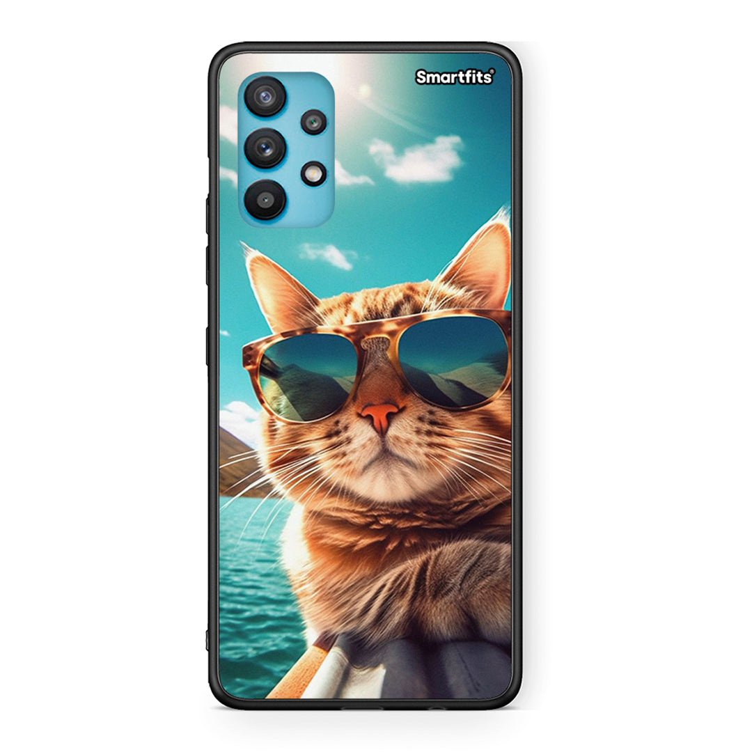 Samsung Galaxy A32 5G  Summer Cat θήκη από τη Smartfits με σχέδιο στο πίσω μέρος και μαύρο περίβλημα | Smartphone case with colorful back and black bezels by Smartfits