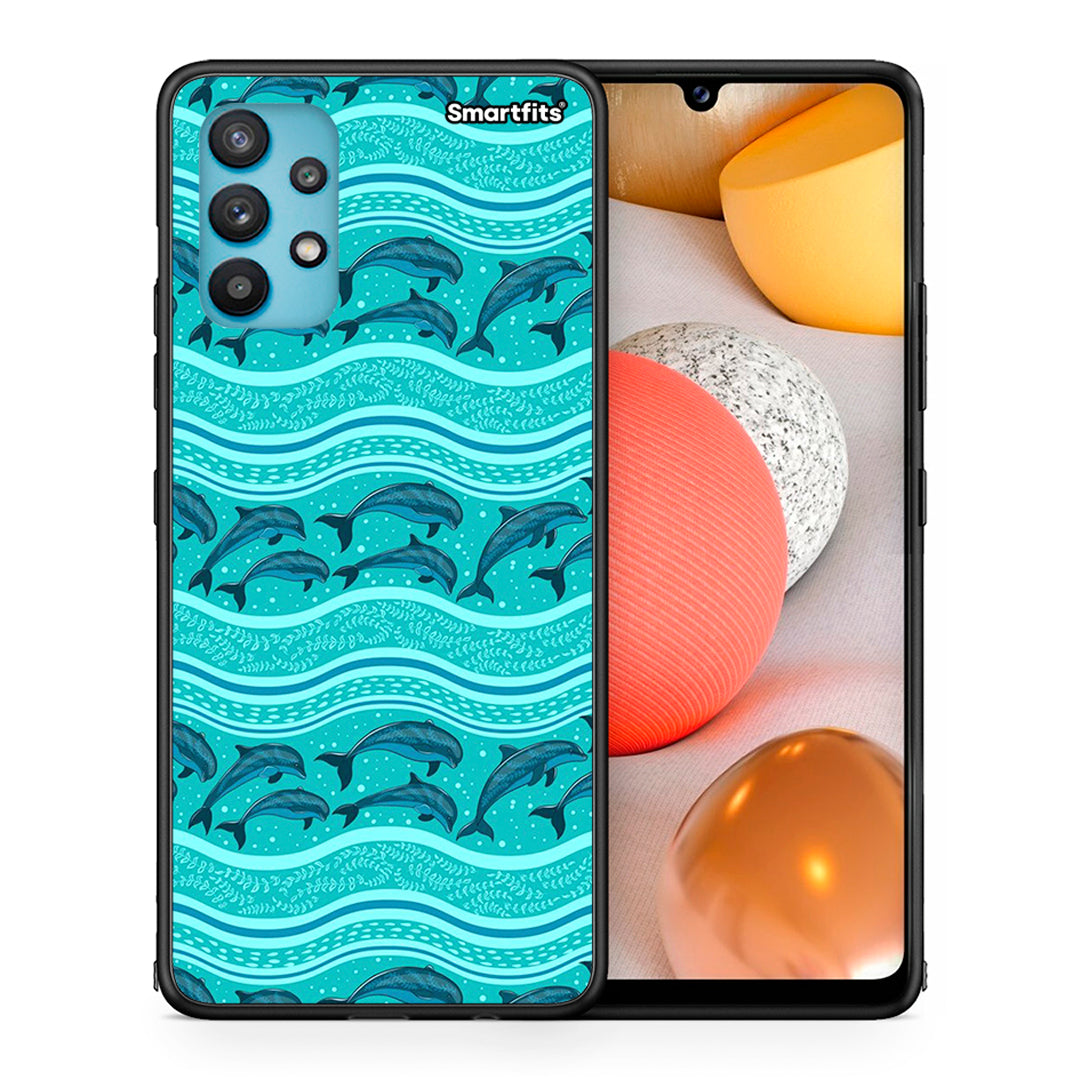 Θήκη Samsung Galaxy A32 5G  Swimming Dolphins από τη Smartfits με σχέδιο στο πίσω μέρος και μαύρο περίβλημα | Samsung Galaxy A32 5G  Swimming Dolphins case with colorful back and black bezels
