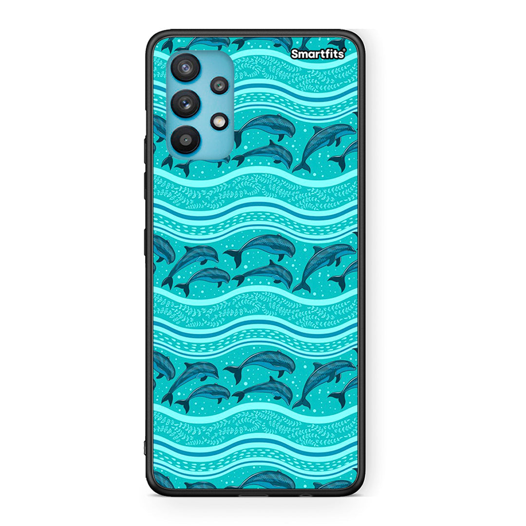 Samsung Galaxy A32 5G  Swimming Dolphins θήκη από τη Smartfits με σχέδιο στο πίσω μέρος και μαύρο περίβλημα | Smartphone case with colorful back and black bezels by Smartfits
