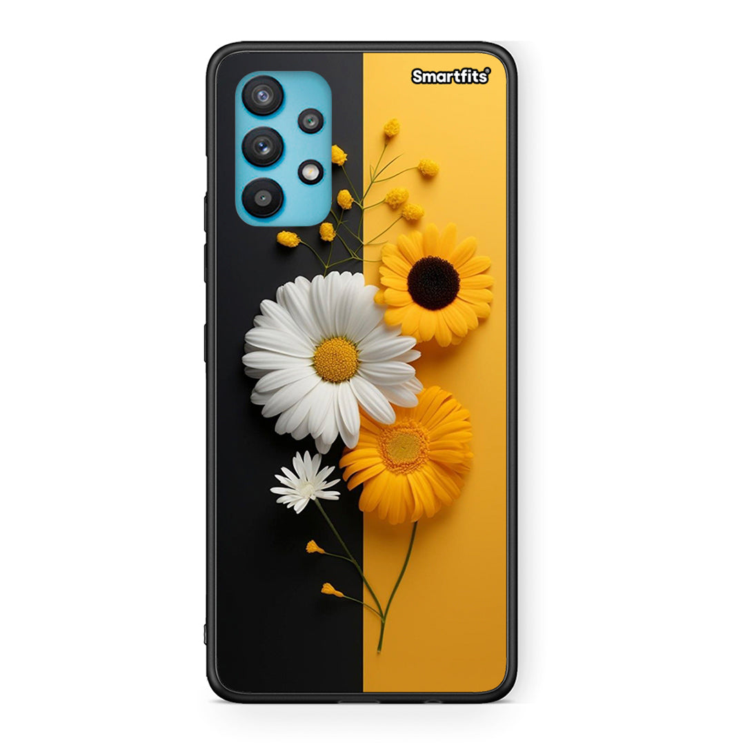 Samsung Galaxy A32 5G  Yellow Daisies θήκη από τη Smartfits με σχέδιο στο πίσω μέρος και μαύρο περίβλημα | Smartphone case with colorful back and black bezels by Smartfits