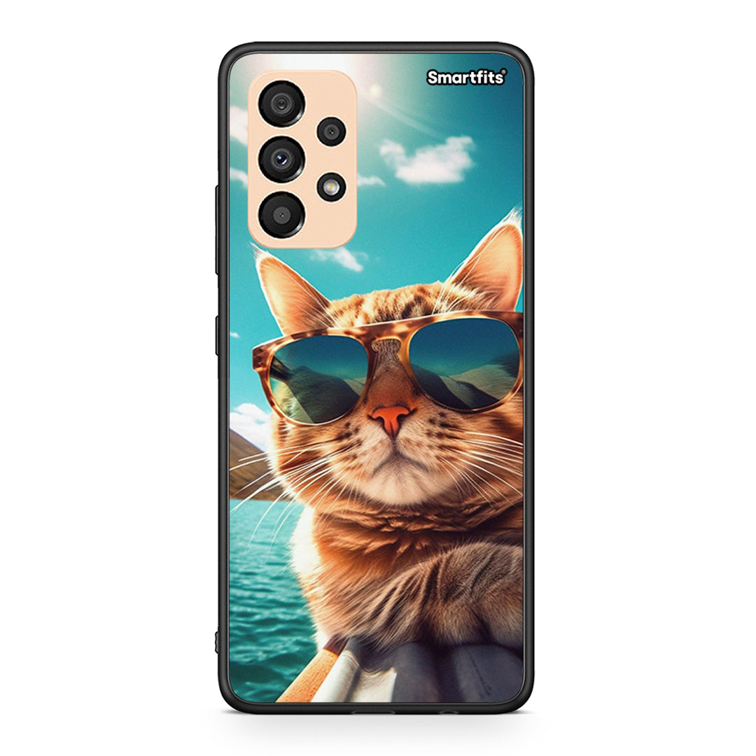 Samsung A33 5G Summer Cat θήκη από τη Smartfits με σχέδιο στο πίσω μέρος και μαύρο περίβλημα | Smartphone case with colorful back and black bezels by Smartfits