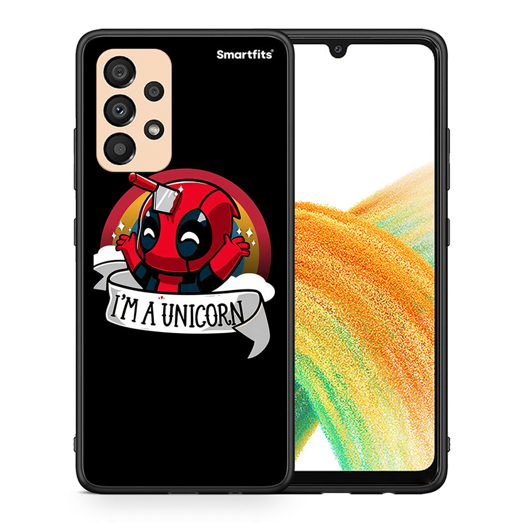 Θήκη Samsung A33 5G Unicorn Deadpool από τη Smartfits με σχέδιο στο πίσω μέρος και μαύρο περίβλημα | Samsung A33 5G Unicorn Deadpool case with colorful back and black bezels