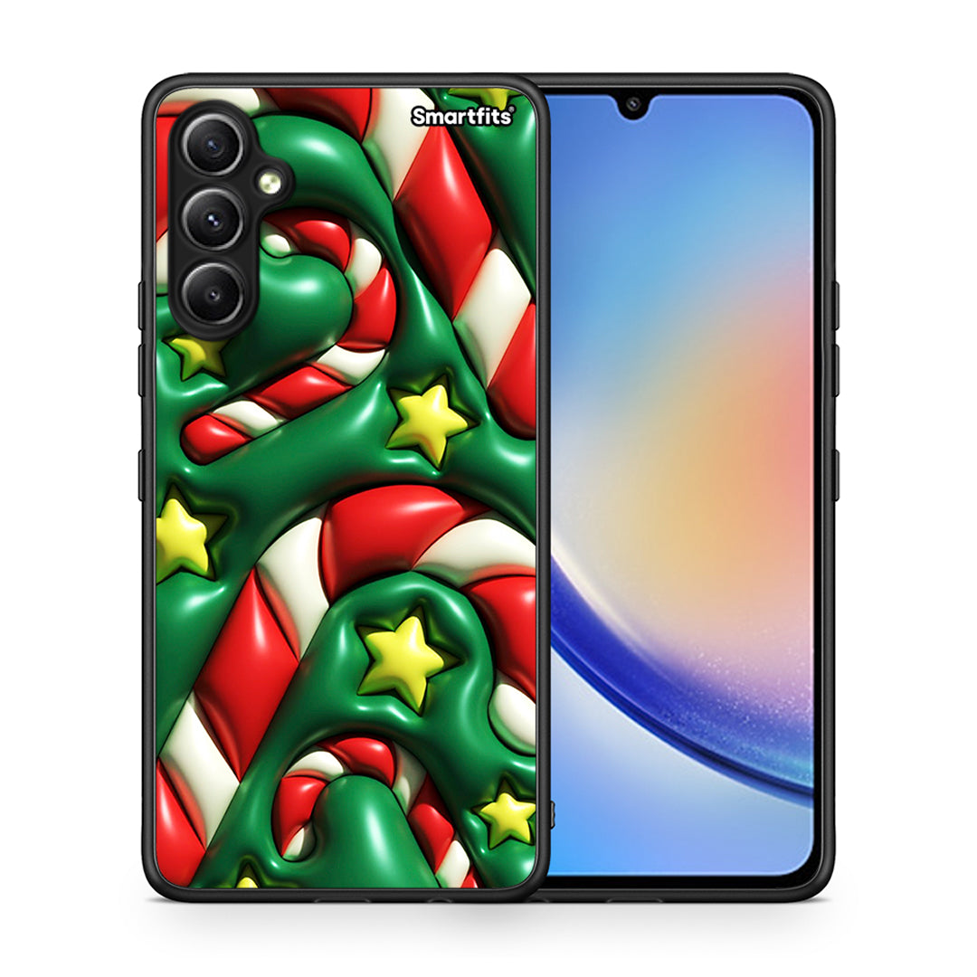 Θήκη Samsung Galaxy A34 Christmas Bubbles από τη Smartfits με σχέδιο στο πίσω μέρος και μαύρο περίβλημα | Samsung Galaxy A34 Christmas Bubbles Case with Colorful Back and Black Bezels