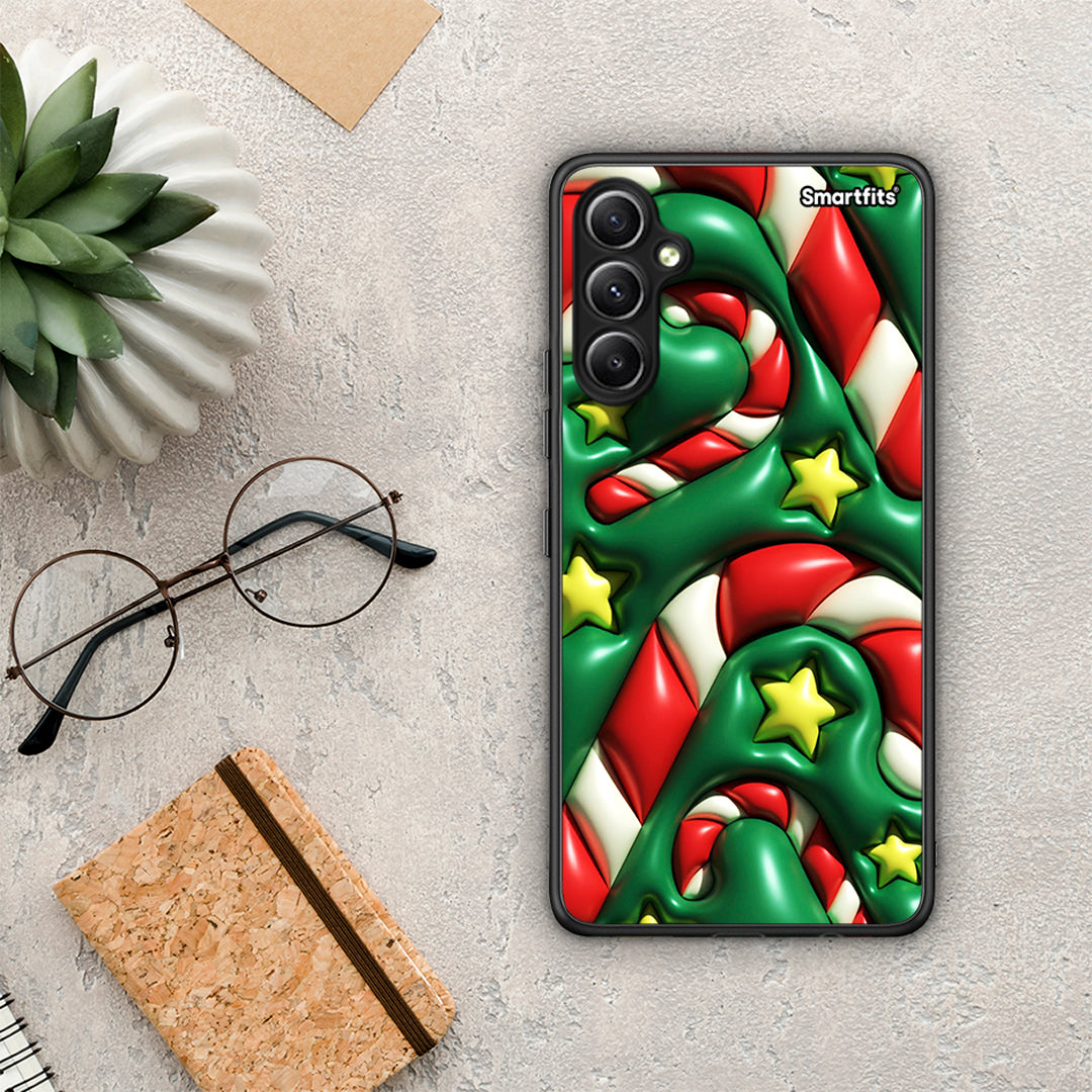 Θήκη Samsung Galaxy A34 Christmas Bubbles από τη Smartfits με σχέδιο στο πίσω μέρος και μαύρο περίβλημα | Samsung Galaxy A34 Christmas Bubbles Case with Colorful Back and Black Bezels