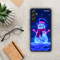 Thumbnail for Θήκη Samsung Galaxy A34 Christmas Neon Snowman από τη Smartfits με σχέδιο στο πίσω μέρος και μαύρο περίβλημα | Samsung Galaxy A34 Christmas Neon Snowman Case with Colorful Back and Black Bezels