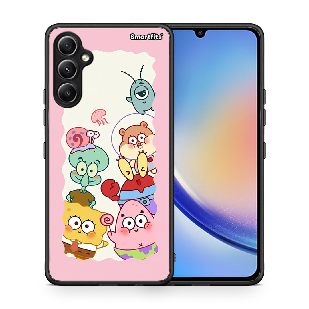 Θήκη Samsung Galaxy A34 Cute Companion από τη Smartfits με σχέδιο στο πίσω μέρος και μαύρο περίβλημα | Samsung Galaxy A34 Cute Companion Case with Colorful Back and Black Bezels