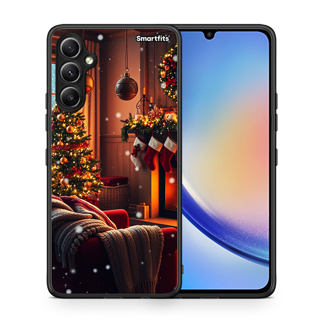 Θήκη Samsung Galaxy A34 Home For Christmas από τη Smartfits με σχέδιο στο πίσω μέρος και μαύρο περίβλημα | Samsung Galaxy A34 Home For Christmas Case with Colorful Back and Black Bezels